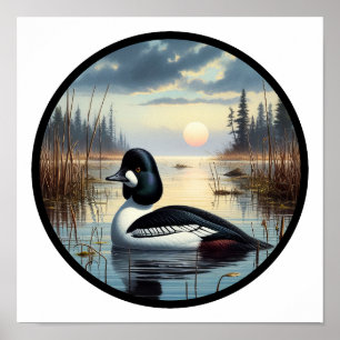 En cirkulär 3D-bild av ett gemensamt Goldeneye-Ank Poster