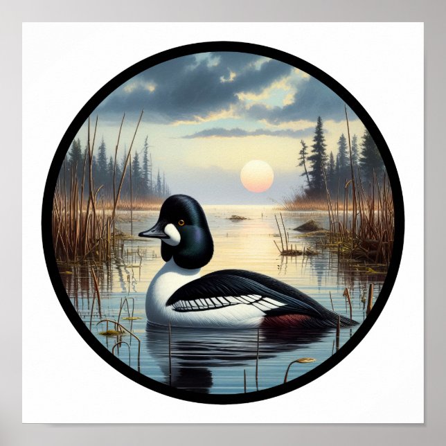 En cirkulär 3D-bild av ett gemensamt Goldeneye-Ank Poster (Framsidan)