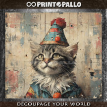 En clownkatt i vintagepapper teckning -