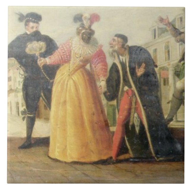 En Commedia Dell'Arte skådespelartrupp för en Kakelplatta (Framsidan)