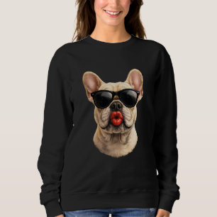 En cool fransk bulldogg som blåser en kyss med djä t shirt