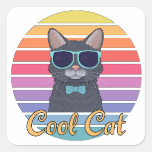 En cool katt fyrkantigt klistermärke