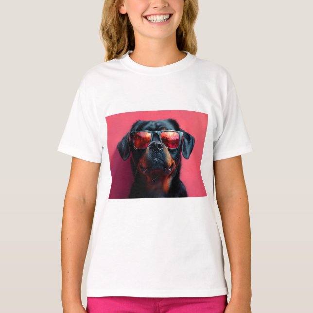 En cool rottweiler med solglasögon t shirt (Framsida)