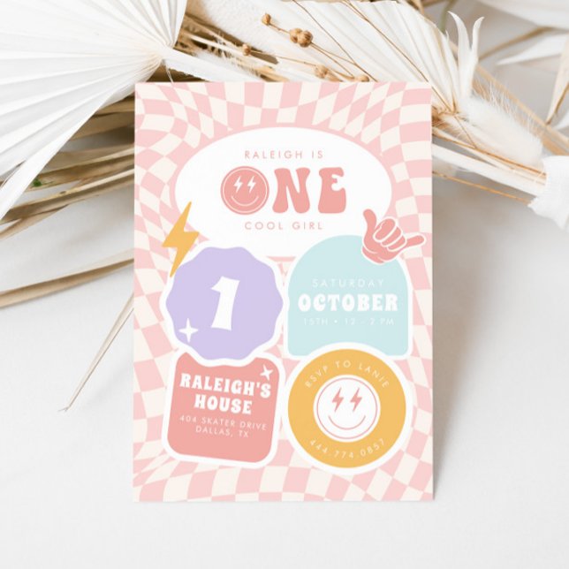 En cool tjej | 1:a Retro Skateboard-födelsedagen Inbjudningar (Skapare uppladdad)