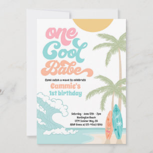 En Coola Babe Retro Surfa 1:a födelsedagen Party Inbjudningar