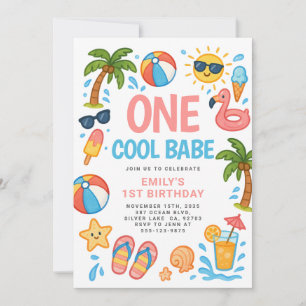 En Coola Babe Tropical 1:a födelsedagen Party Inbjudningar