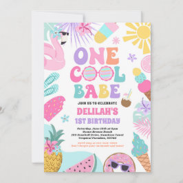 En Coola Babe Tropical Summer 1 Birthday Party Inbjudningar