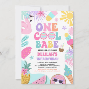 En Coola Babe Tropical Summer 1 Birthday Party Inbjudningar