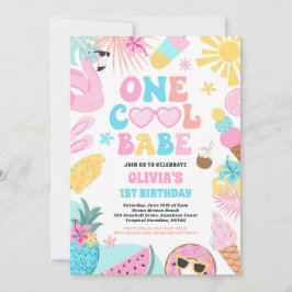 En Coola Babe Tropical Summer 1 Birthday Party Inbjudningar