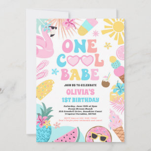 En Coola Babe Tropical Summer 1 Birthday Party Inbjudningar