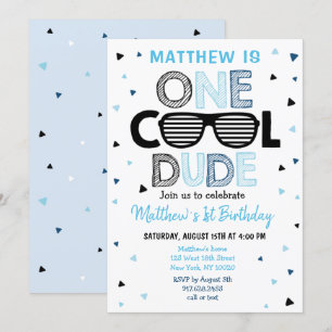 En Coola Grabben Sunglass Boy First Birthday Inbjudningar
