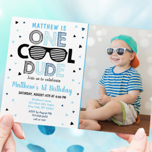En Coola Grabben Sunglass Boy First Birthday Inbjudningar