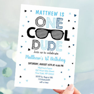 En Coola Grabben Sunglass Boy First Birthday Inbjudningar