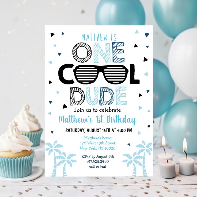 En Coola Grabben Sunglass Boy First Birthday Inbjudningar (Skapare uppladdad)