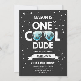 En Coola, grabben Sunglasses Boy First Birthday Inbjudningar