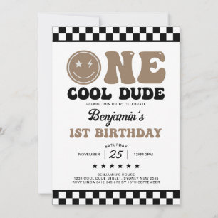 En Coola, Lycklig Ansikte Boy 1 Birthday Party Inbjudningar