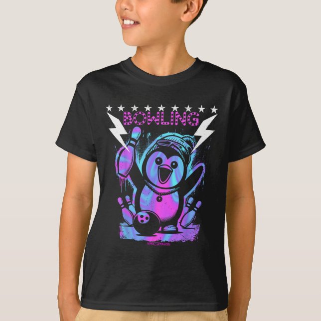 En Coola Penguin Bowling med Strejkan Blixt T Shirt (Framsida)
