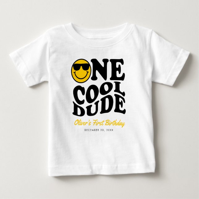 En Coola, Preppy Smile Ansikte Boy 1st Birthday T Shirt (Framsida)