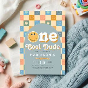 En Coola Pys Retro 1:a födelsedagsinbjudan Inbjudningar