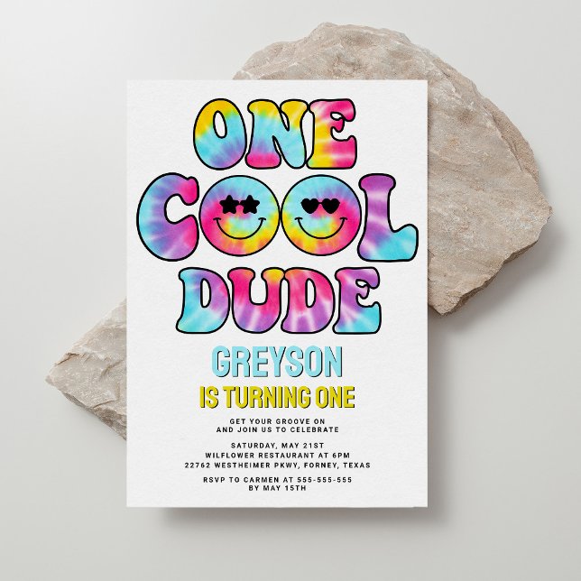 En Coola, Tie Dye Boy 1st Birthday Inbjudningar (Skapare uppladdad)