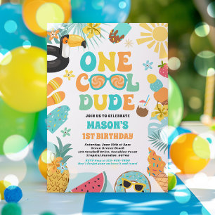 En Coola, tropisk sommar 1:a födelsedagen Party Inbjudningar