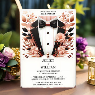 En Costume Manar-Vuxen Tuxedo Fold Black Tie Bröll Inbjudningar