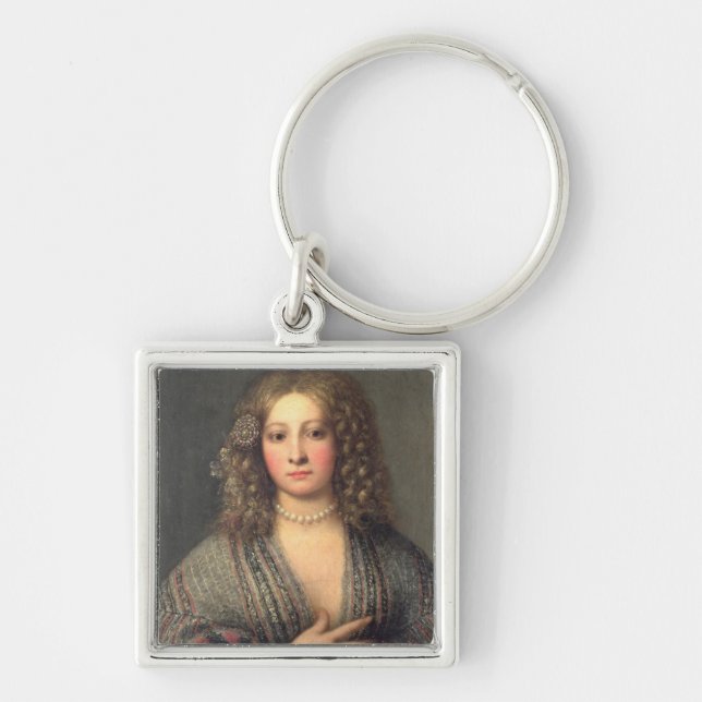 En Courtesan (olja på kanfas) Fyrkantig Silverfärgad Nyckelring (Framsidan)