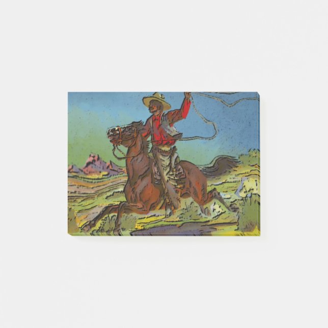 En cowboy byter lasso från horseback post-it block (Framsida)