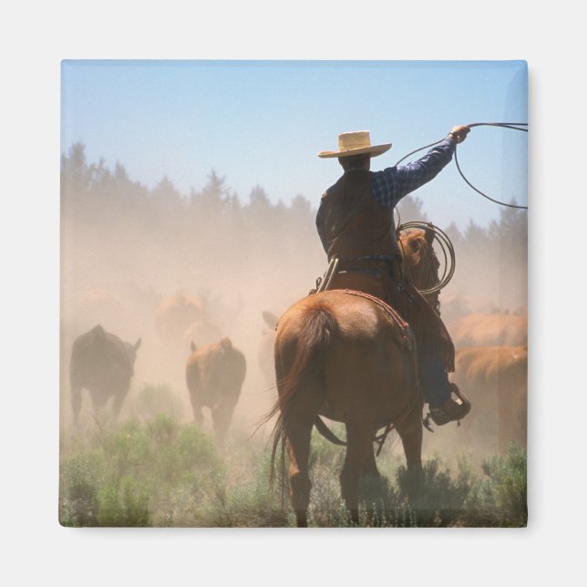 En cowboy som jobbar på boskap magnet (Framsidan)