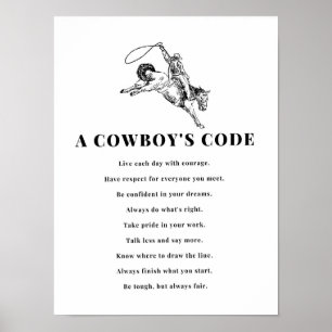 En Cowboys Kodex Tryck, Svart och Vitt, Vilda Väst Poster