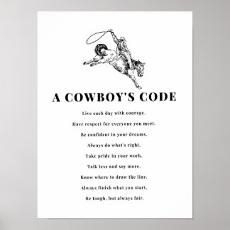 En Cowboys Kodex Tryck, Svart och Vitt, Vilda Väst Poster
