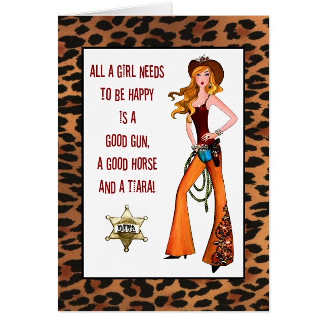 "En Cowgirl Diva måste vara Lycklig.." OBS Kort (Framsidan)