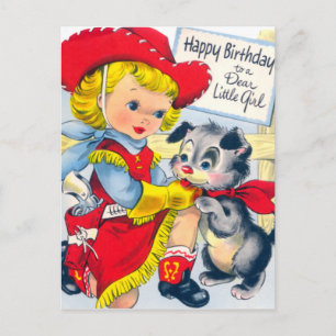 En Cowgirl och Puppy Birthday Vykort