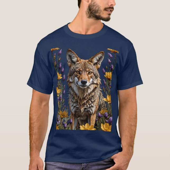 En Coyote omgiven av Vår-ängsblommor T Shirt (Framsida)