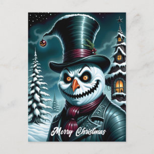En Creepy Snögubbe-jul Helg Vykort