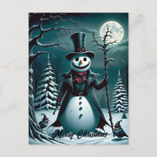 En Creepy Snögubbe-jul Helg Vykort