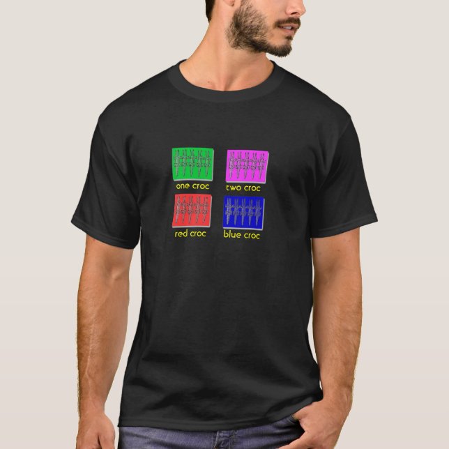 en croc      för croc två, röd croc      blåttcroc t shirt (Framsida)