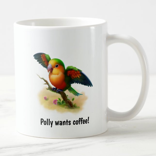En Cute 3D-färgad Orange-Belllied Parrot Coffee Mu Kaffemugg (Skapare uppladdad)