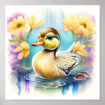 En Cute Baby Anka Swimming i en damm