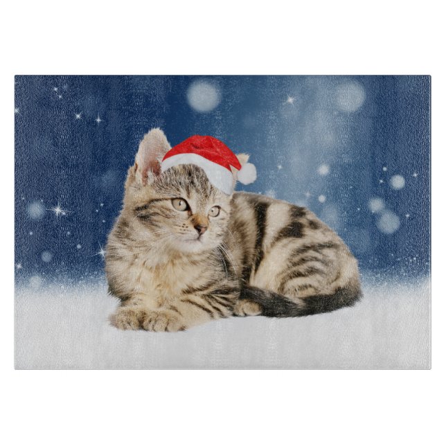 En Cute Cat med röd julhatt Snö (Framsidan)