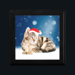 En Cute Cat med röd julhatt Snö Smyckeskrin<br><div class="desc">En Cute Cat med röd julhatt Snö</div>