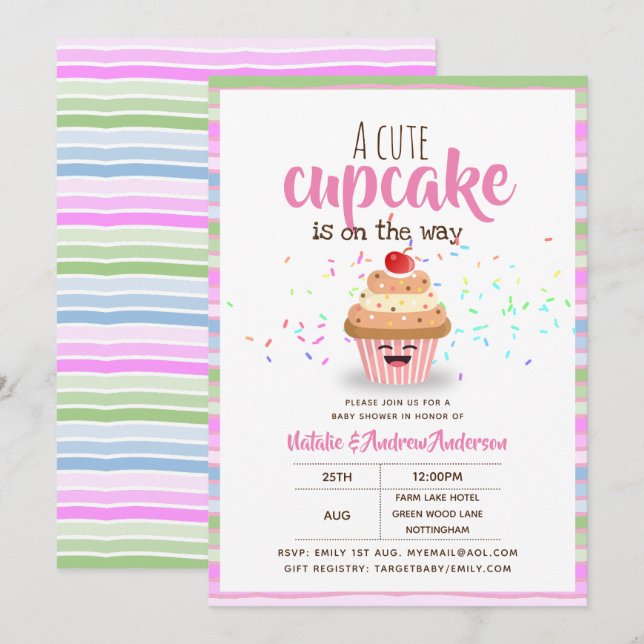 En Cute Cupkaka är på väg mot Sprinkles Girls Inbjudningar (Fram/baksida)