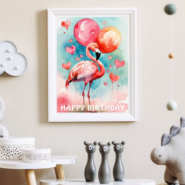 En Cute flamingo med balloners hjärtfödelsedag Poster (Skapare uppladdad)