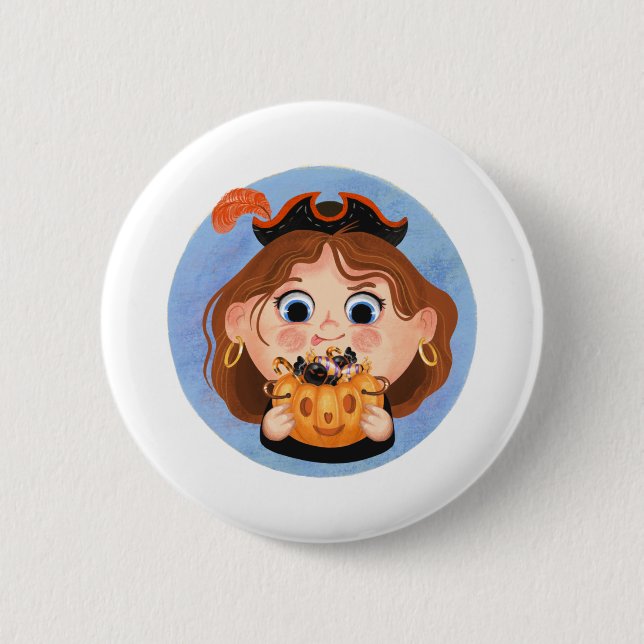En cute flicka i en pirat Halloween-kostym Knapp (Framsida)