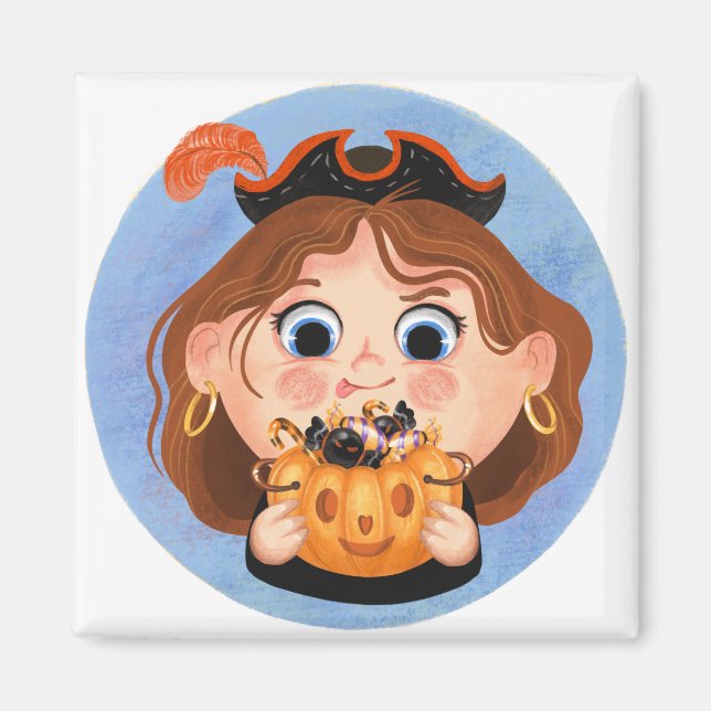 En cute flicka i en pirat Halloween-kostym Magnet (Framsidan)