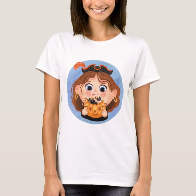 En cute flicka i en pirat Halloween-kostym T Shirt (Framsida)