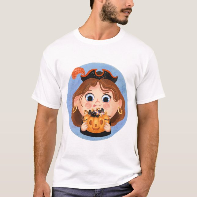 En cute flicka i en pirat Halloween-kostym T Shirt (Framsida)