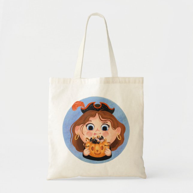 En cute flicka i en pirat Halloween-kostym Tygkasse (Framsidan)