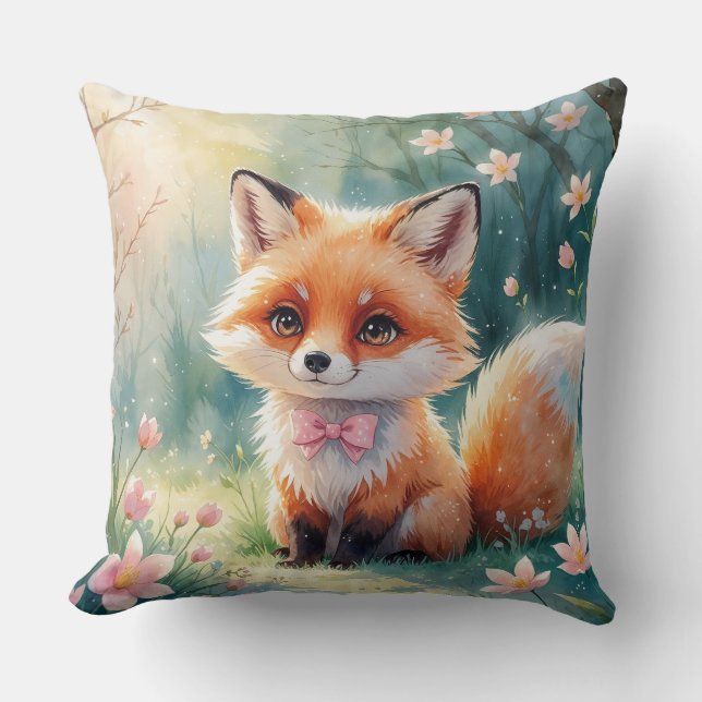 En Cute Fox och rosa bow Kudde (Framsida)