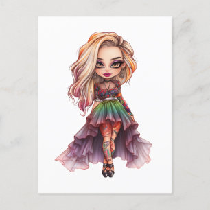 En Cute Girl Halloween-designsamling 11 Inbjudan Vykort